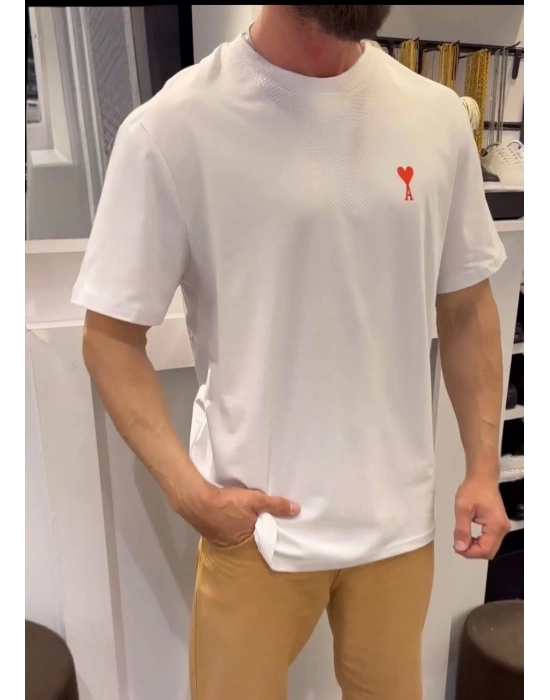 Bisiklet Yaka Baskılı Oversize T-Shirt - Beyaz -