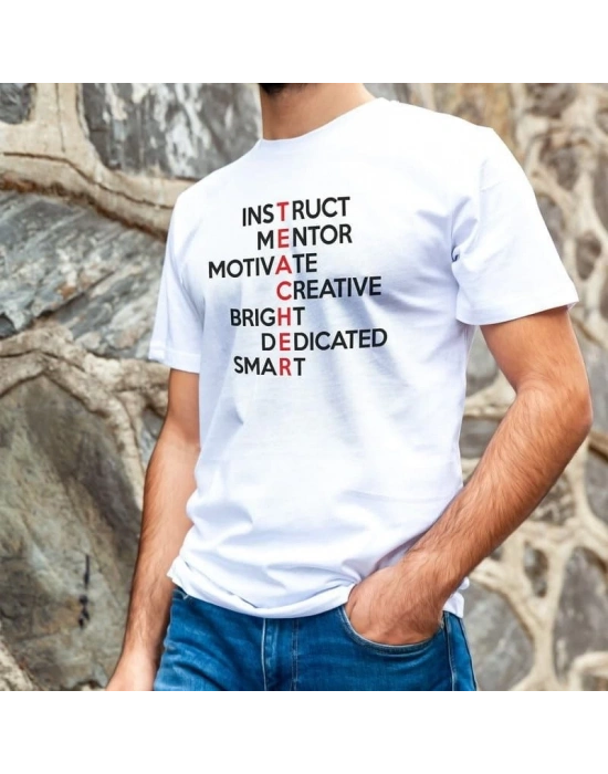 Bisiklet Yaka Baskılı Oversize T-Shirt - Beyaz