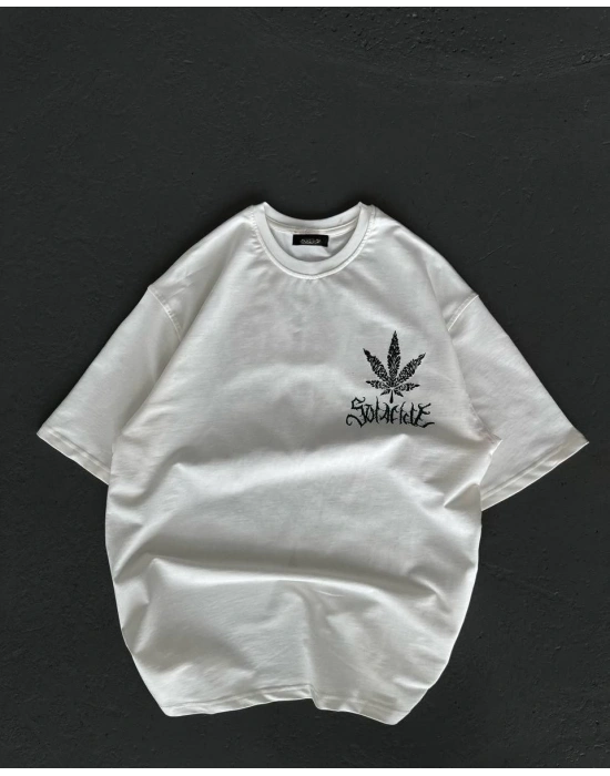 Bisiklet Yaka Baskılı Oversize T-Shirt - Beyaz -