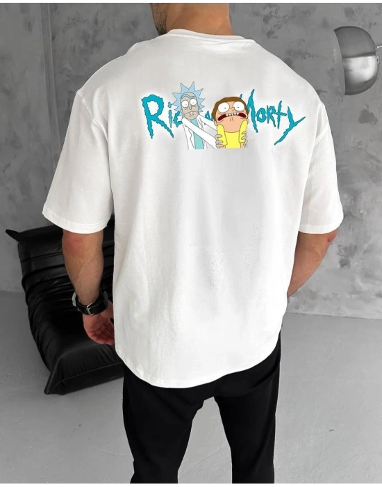 Bisiklet Yaka Baskılı Oversize T-Shirt - Beyaz -