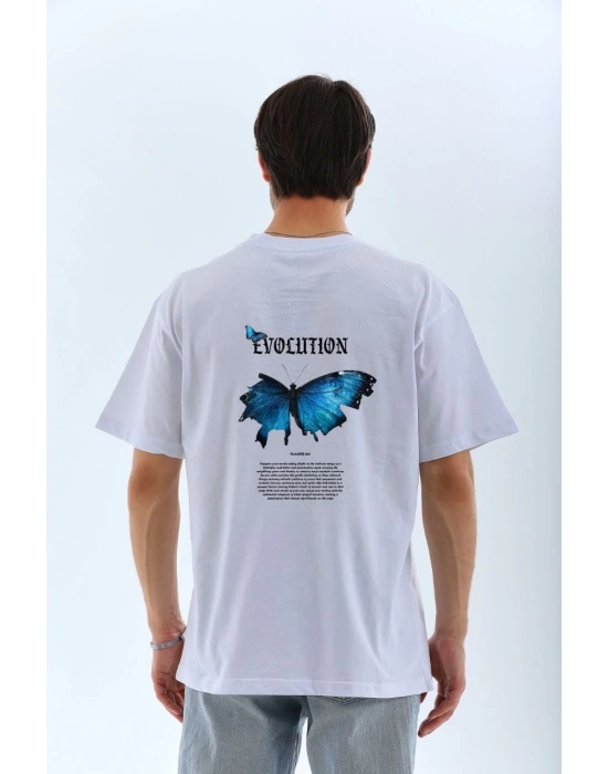 Bisiklet Yaka Baskılı Oversize T-Shirt - Beyaz -