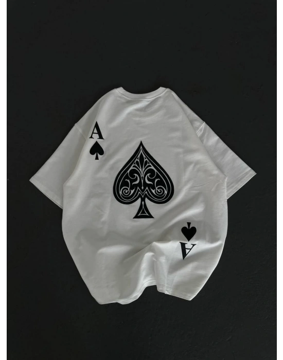 Bisiklet Yaka Baskılı Oversize T-Shirt - Beyaz -