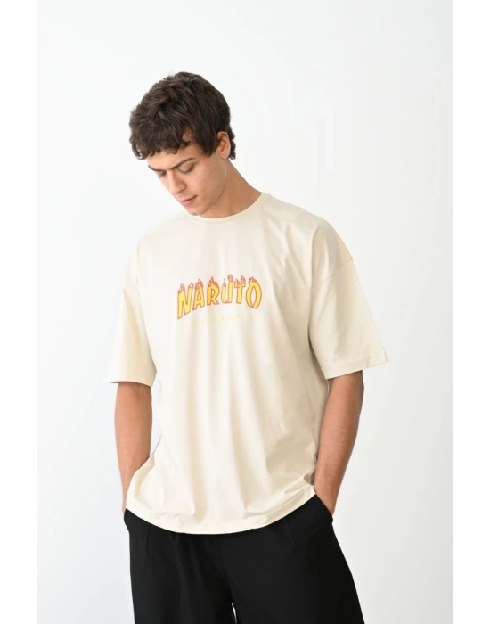 Bisiklet Yaka Baskılı Oversize T-Shirt - Beyaz -