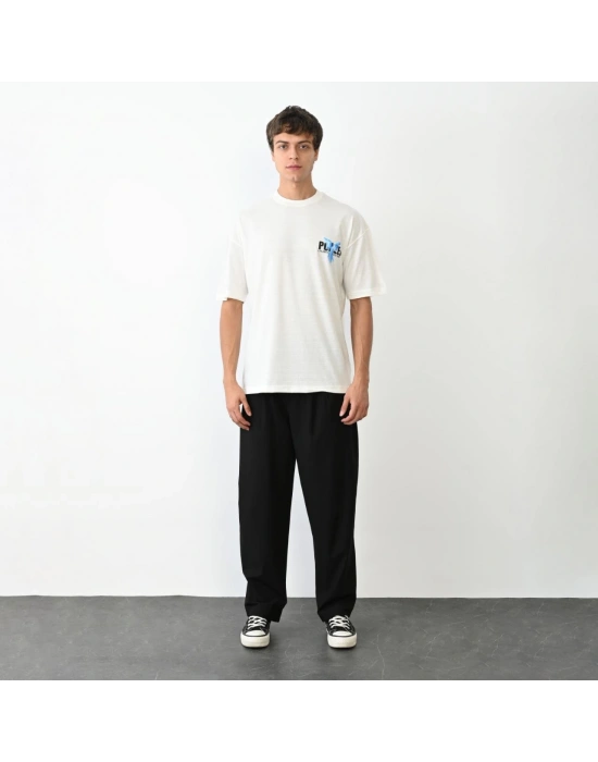 Bisiklet Yaka Baskılı Oversize T-Shirt - Beyaz -