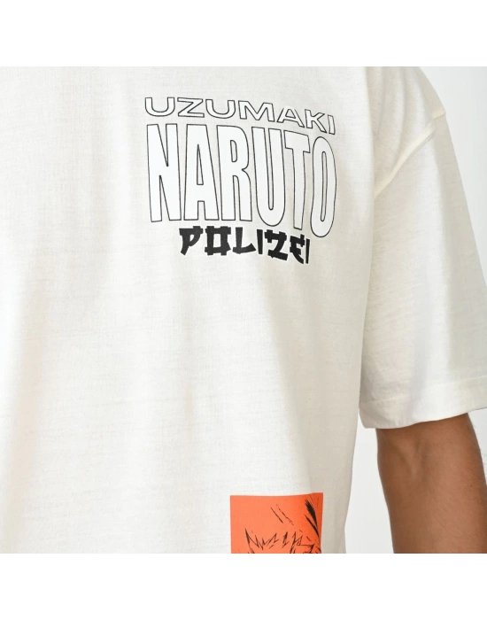 Bisiklet Yaka Baskılı Oversize T-Shirt - Beyaz -