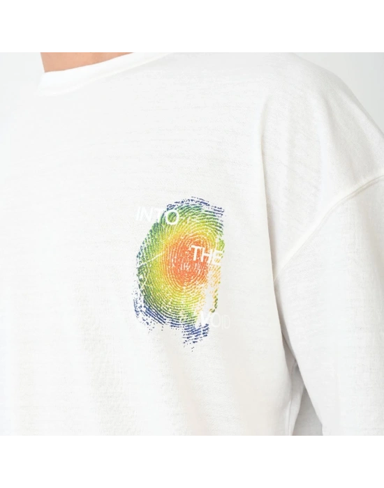 Bisiklet Yaka Baskılı Oversize T-Shirt - Beyaz -