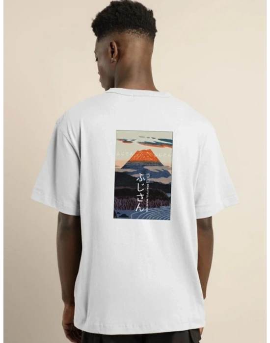 Bisiklet Yaka Baskılı Oversize T-Shirt - Beyaz -