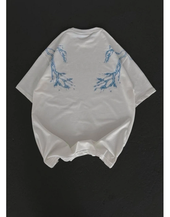 Bisiklet Yaka Baskılı Oversize T-Shirt - Beyaz -