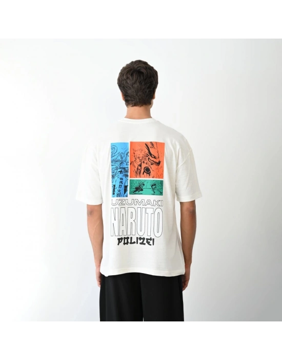 Bisiklet Yaka Baskılı Oversize T-Shirt - Beyaz -