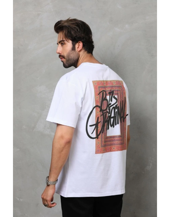 Bisiklet Yaka Baskılı Oversize T-Shirt - Beyaz -