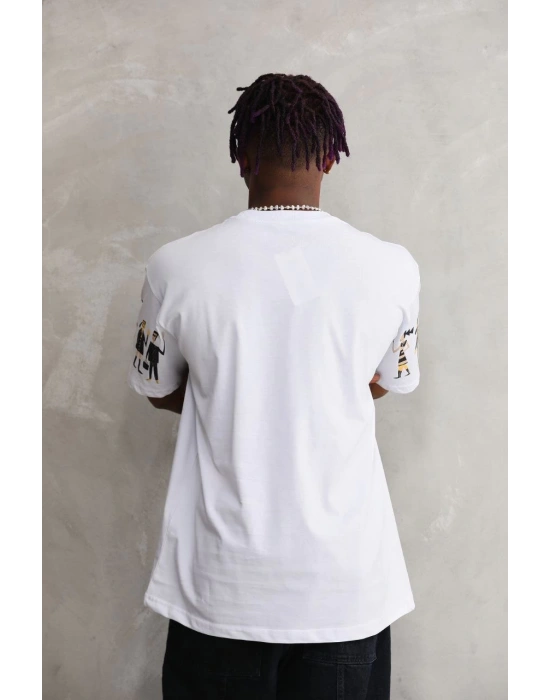 Bisiklet Yaka Baskılı Oversize T-Shirt - Beyaz -