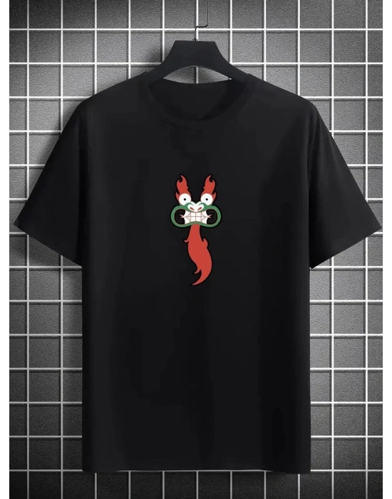 Bisiklet Yaka Baskılı Oversize T-Shirt - Siyah -