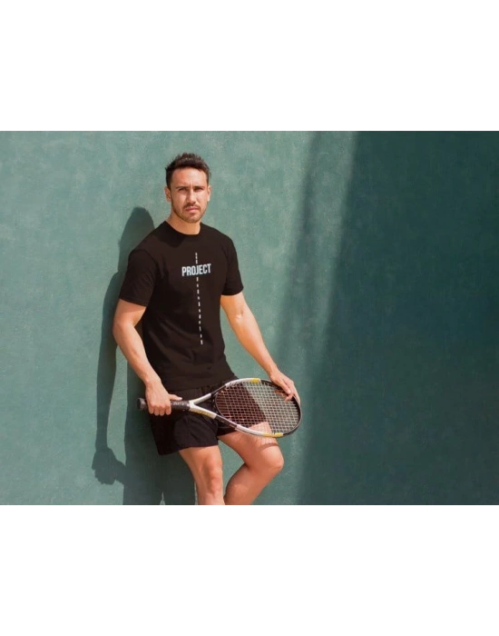 Bisiklet Yaka Baskılı Oversize T-Shirt - Siyah -