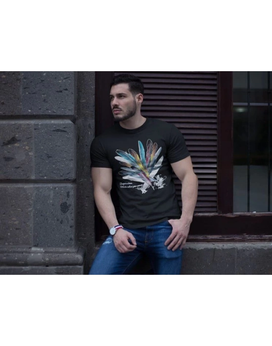 Bisiklet Yaka Baskılı Oversize T-Shirt - Siyah -