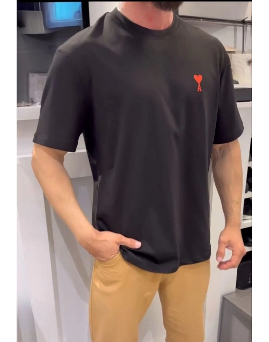 Bisiklet Yaka Baskılı Oversize T-Shirt - Siyah -