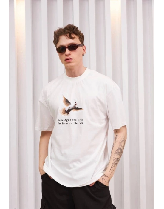 Bisiklet Yaka Baskılı Oversize T-Shirt - Siyah -