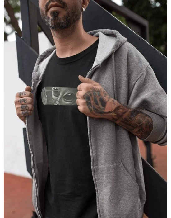 Bisiklet Yaka Baskılı Oversize T-Shirt - Siyah -