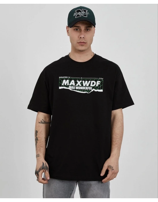 Bisiklet Yaka Baskılı Oversize T-Shirt - Siyah -