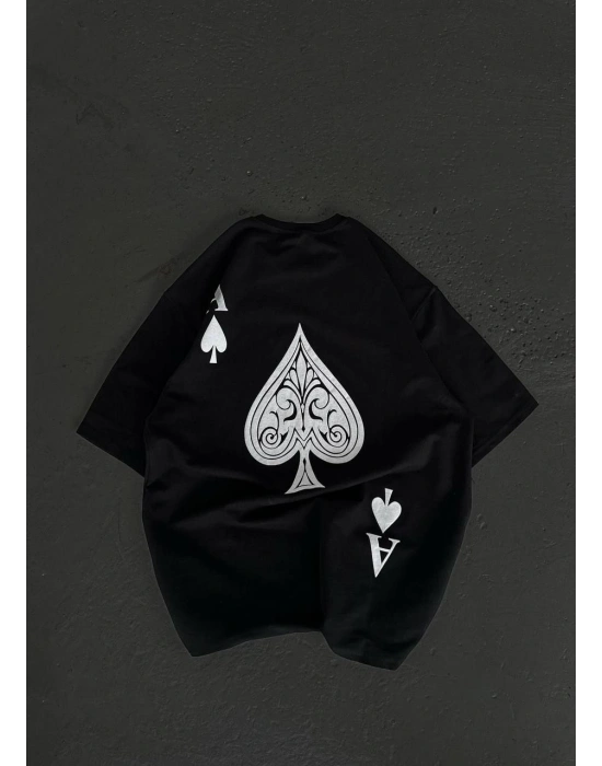 Bisiklet Yaka Baskılı Oversize T-Shirt - Siyah -