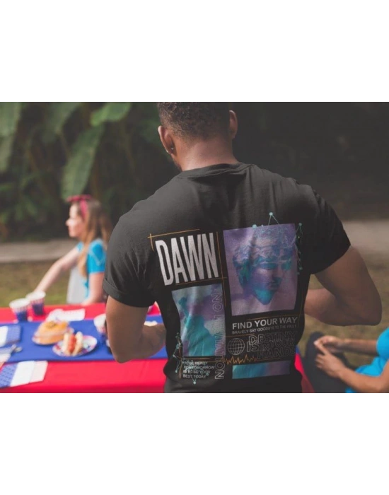 Bisiklet Yaka Baskılı Oversize T-Shirt - Siyah -