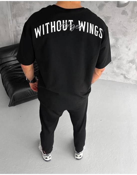 Bisiklet Yaka Baskılı Oversize T-Shirt - Siyah -