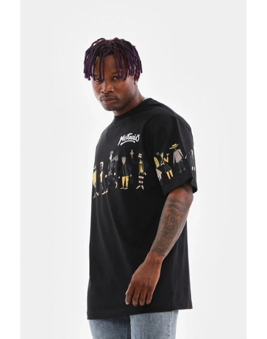 Bisiklet Yaka Baskılı Oversize T-Shirt - Siyah -