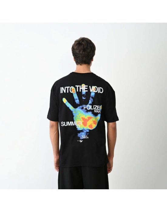 Bisiklet Yaka Baskılı Oversize T-Shirt - Siyah -