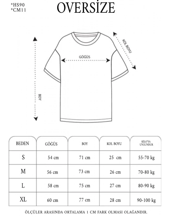 Bisiklet Yaka Baskılı Oversize T-Shirt - Siyah -