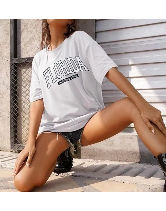 Bisiklet Yaka Baskılı T-shirt - Beyaz -