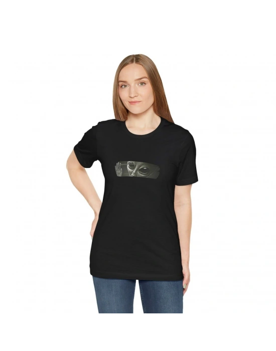 Bisiklet Yaka Baskılı T-Shirt - Siyah -