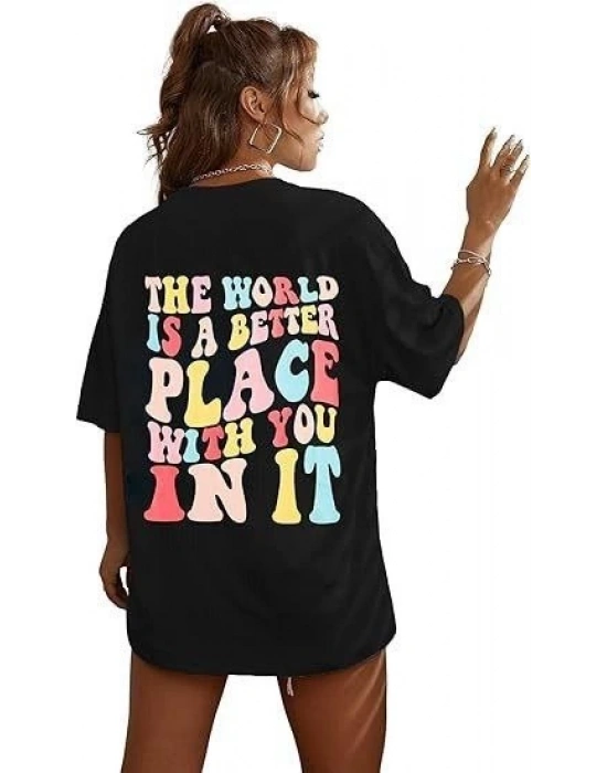 Bisiklet Yaka Baskılı T-shirt - Siyah -