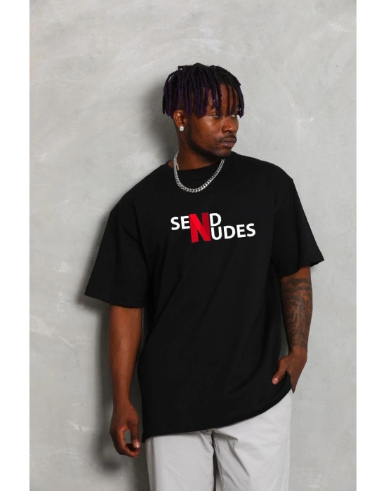 Bisiklet Yaka Double Oversize Baskılı T-Shirt - Siyah -