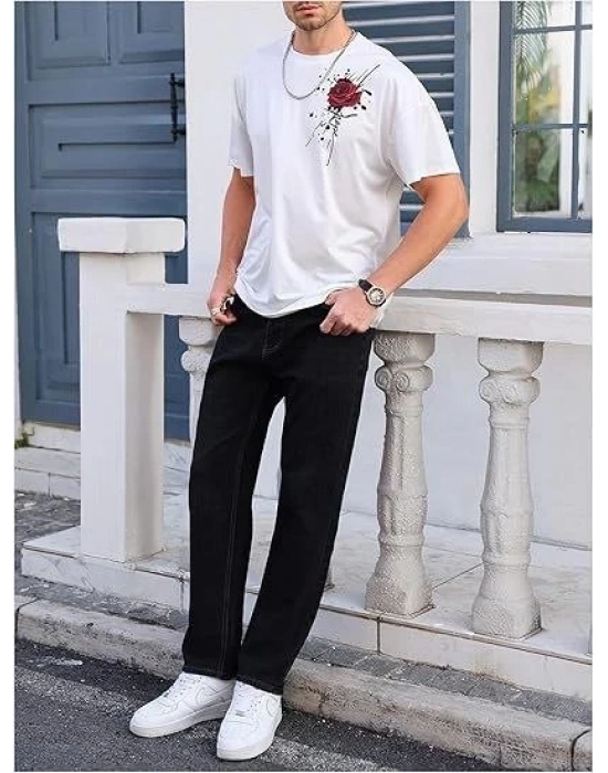 Bisiklet Yaka Kısa Kol Baskılı T-shirt - Beyaz -