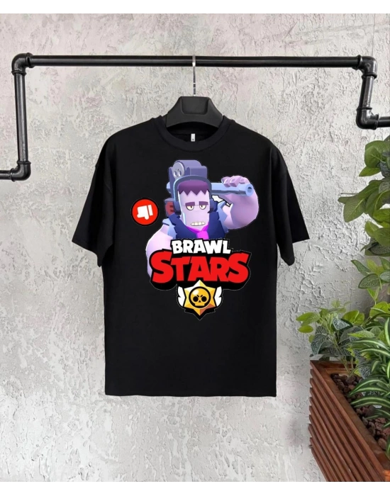 Bisiklet Yaka Kısa Kol Baskılı   T-Shirt - Siyah -