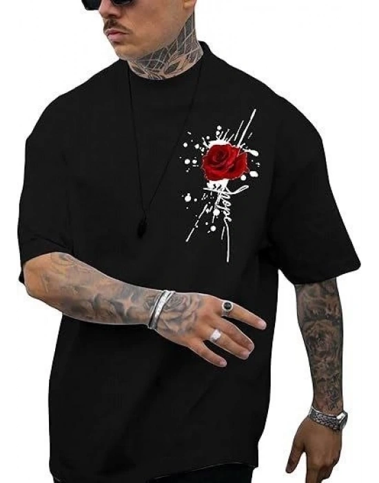 Bisiklet Yaka Kısa Kol Baskılı T-shirt - Siyah -