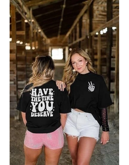 Bisiklet Yaka Kısa Kol Baskılı T-shirt - Siyah -