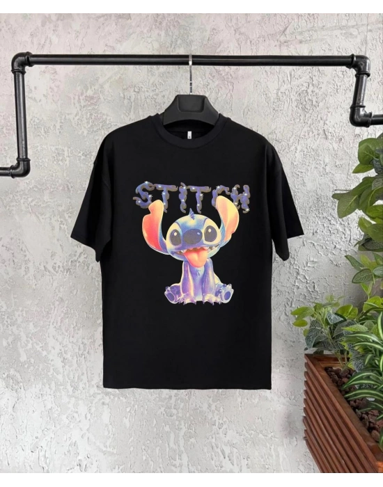 Bisiklet Yaka Kısa Kol   Baskılı T-Shirt - Siyah -