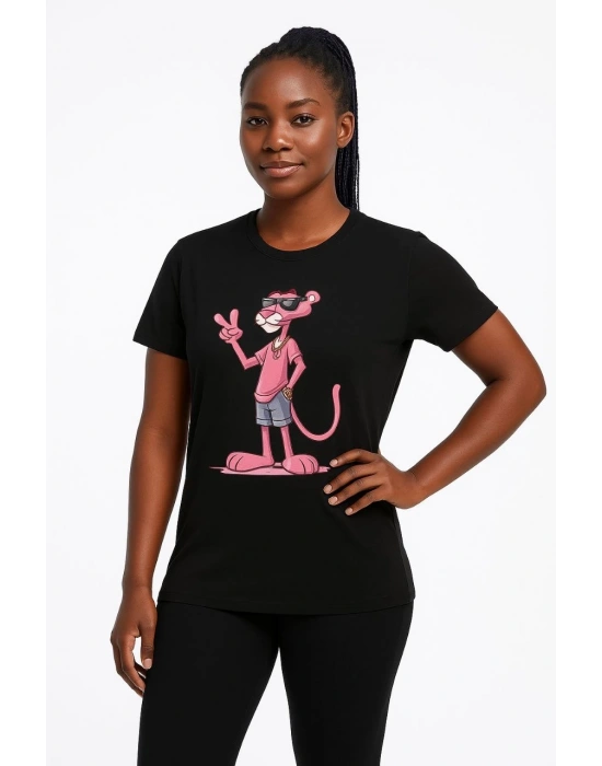 Bisiklet Yaka Kısa Kollu Baskılı T-shirt - Siyah -