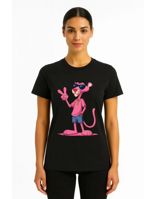 Bisiklet Yaka Kısa Kollu Baskılı T-shirt - Siyah -