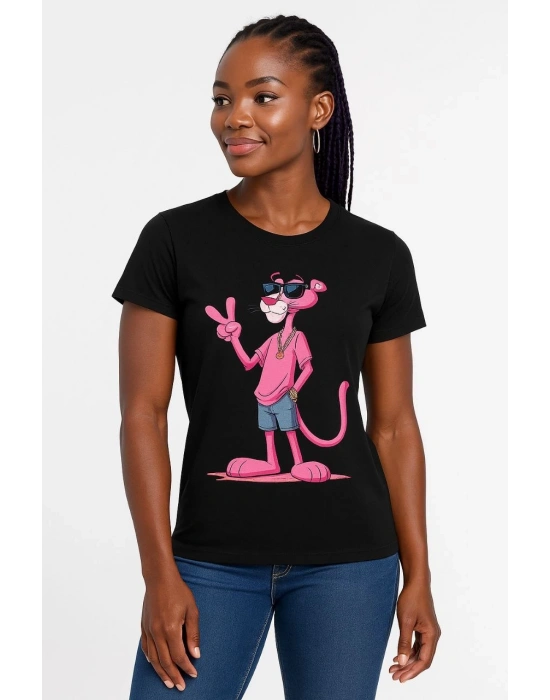 Bisiklet Yaka Kısa Kollu Baskılı T-shirt - Siyah -