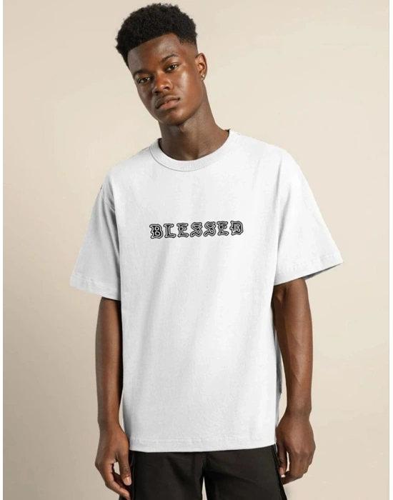 Bisiklet Yaka Oversize Baskılı T-Shirt - Beyaz -