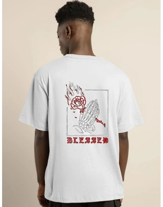 Bisiklet Yaka Oversize Baskılı T-Shirt - Beyaz -