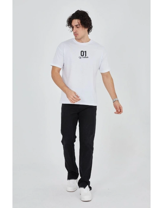 Bisiklet Yakalı Baskılı T-Shirt - Beyaz