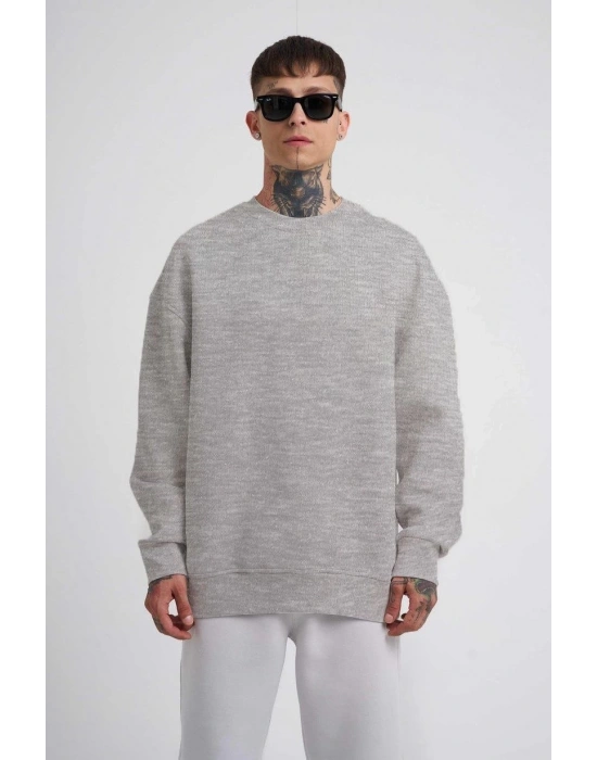 Biskilet Yaka Üç İplik SweatShirt - Gri -