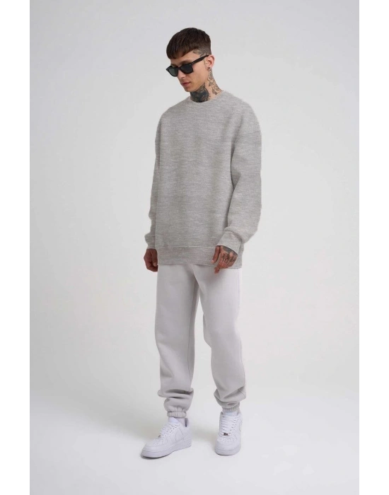 Biskilet Yaka Üç İplik SweatShirt - Gri -