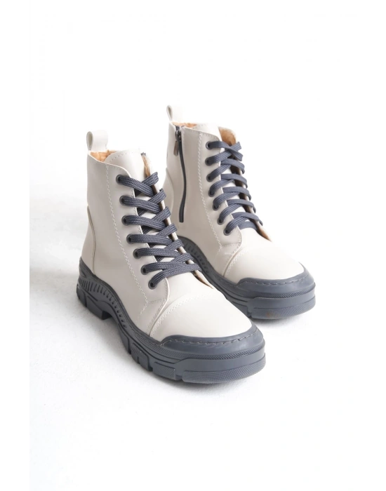 BLOOM Bağcıklı Fermuarlı Ortopedik Taban Kadın Bot  CGT - Krem