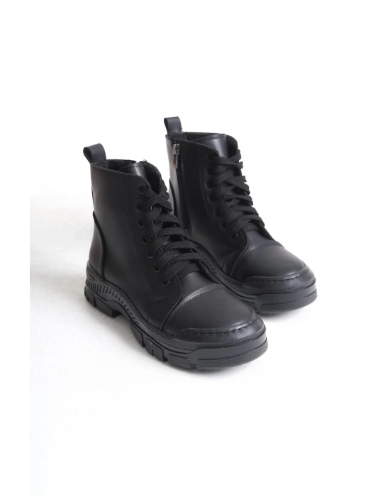 BLOOM Bağcıklı Fermuarlı Ortopedik Taban Kadın Bot CST - Siyah