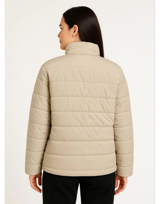 Bomber Mont Ceket – Su İtici Kumaş, Kapitone Astarlı, Fermuarlı, Kışlık - Bej -