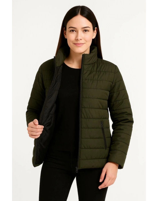 Bomber Mont Ceket – Su İtici Kumaş, Kapitone Astarlı, Fermuarlı, Kışlık - Haki -