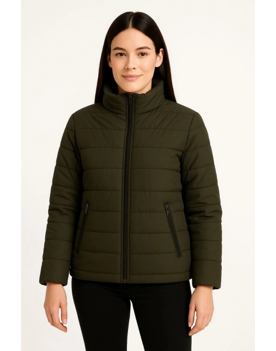 Bomber Mont Ceket – Su İtici Kumaş, Kapitone Astarlı, Fermuarlı, Kışlık - Haki -